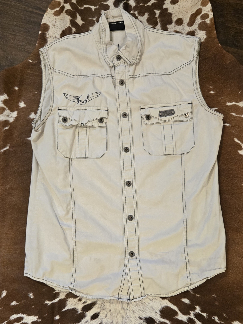 Harley-Davidson Cream Sleeveless Button-Front Vest